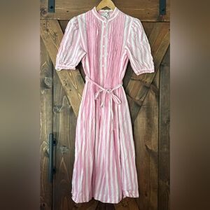 Vintage Chic Pink and White Striped Midi Dress 100% Cotton